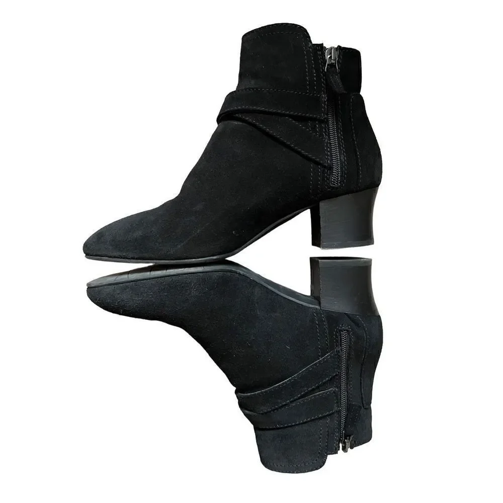 Aquatalia Ankle Boots Womens‎ Size 7.5 Strap Buckle Black Suede